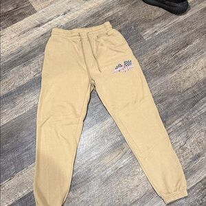 Refuge Tan Track Pants with Checkered Detail